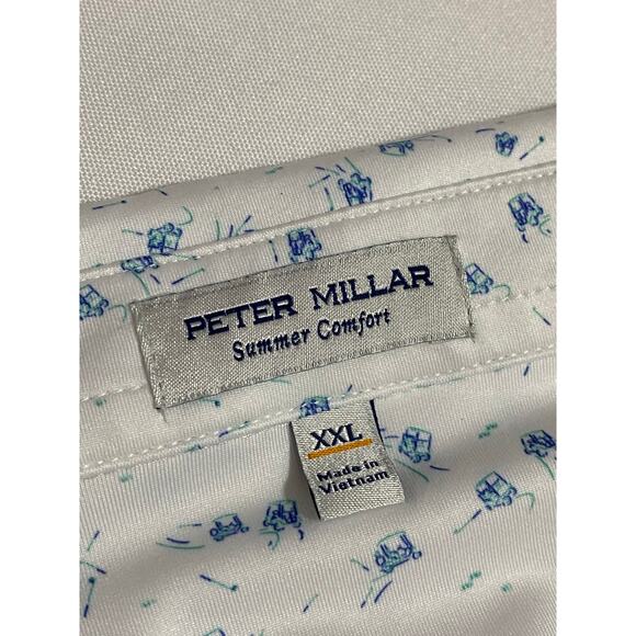 Peter Millar Polo Shirt Size 2XL White Blue Patterned Summer Comfort Golf Style - Picture 7 of 11